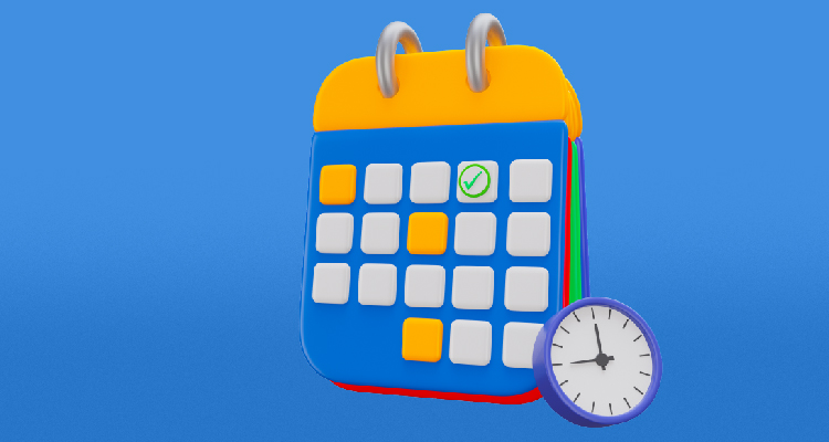 Ilustração de calculadora colorida junto a relógio