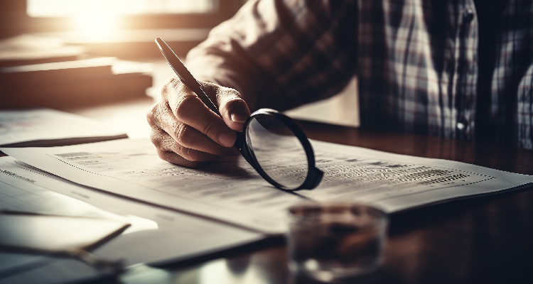 Imagem de pessoa segurando óculos e analisando relatórios