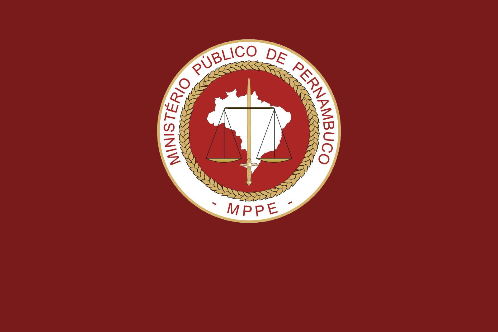 Retângulo vermelho com o brasão do MPPE na parte superior