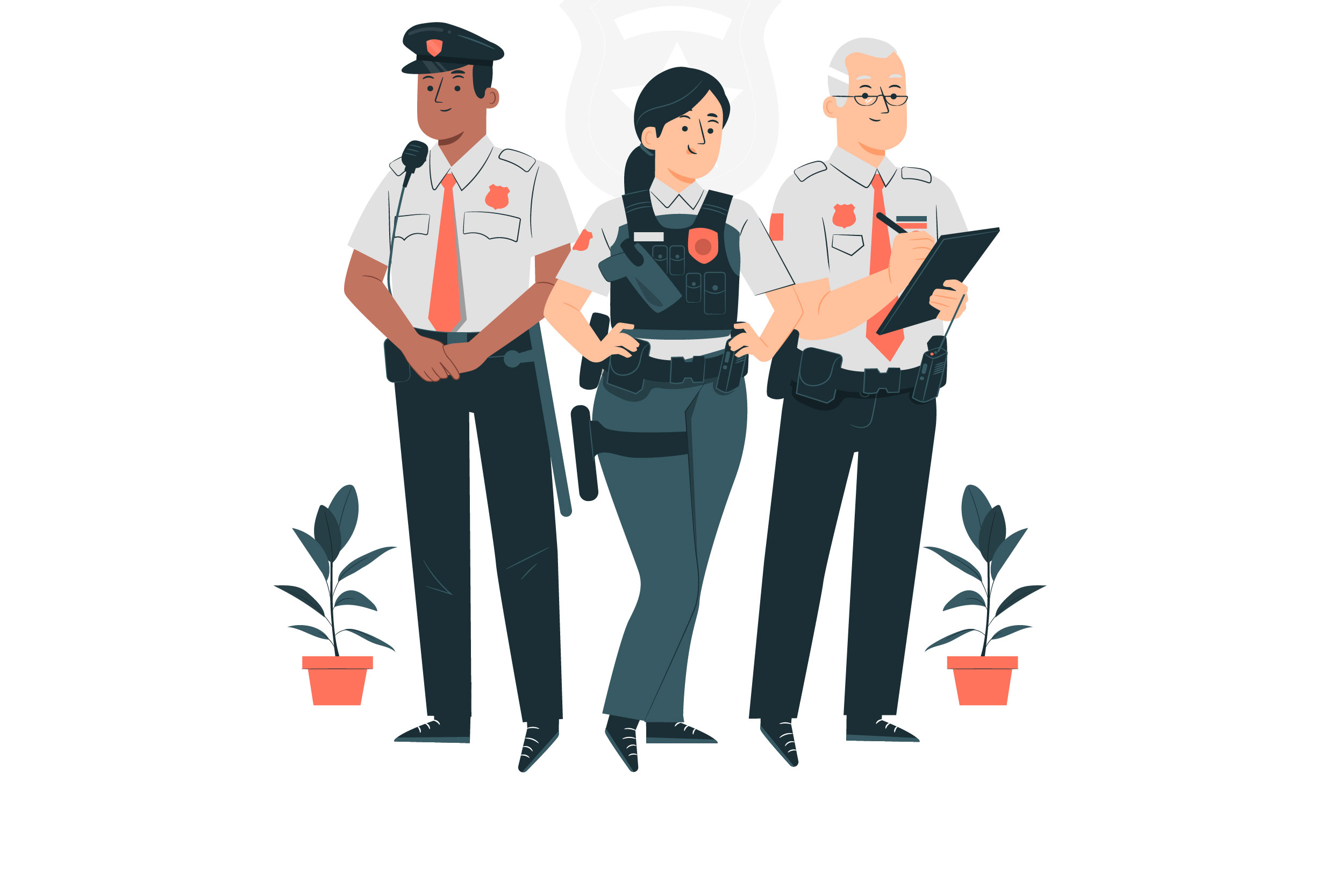 Ilustração com três policiais enfileirados