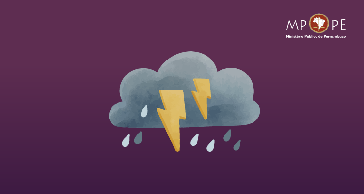 Ilustração mostra uma nuvem cinza com raios e gotas de água sobre fundo roxo.