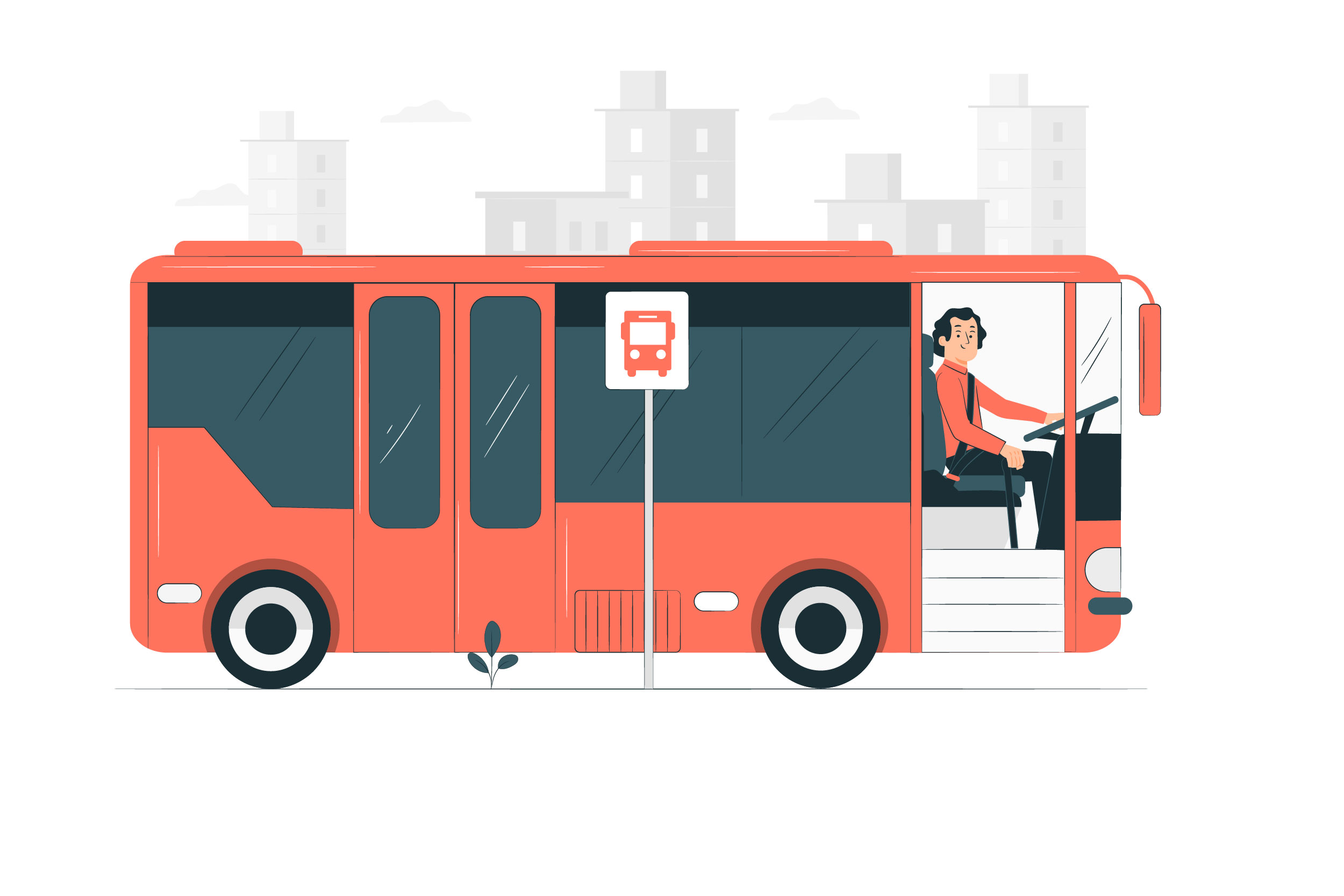 Ilustração de ônibus laranja com motorista