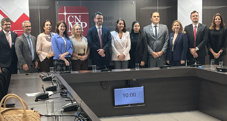 Fotografia dos participantes da reunião em pé e lado a lado