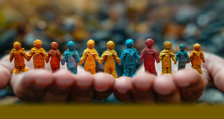 Imagem de bonequinhos coloridos de papel sobre mãos 