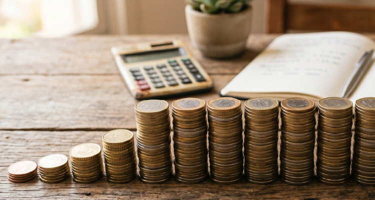 Imagem de pilhas de moedas sobre uma mesa