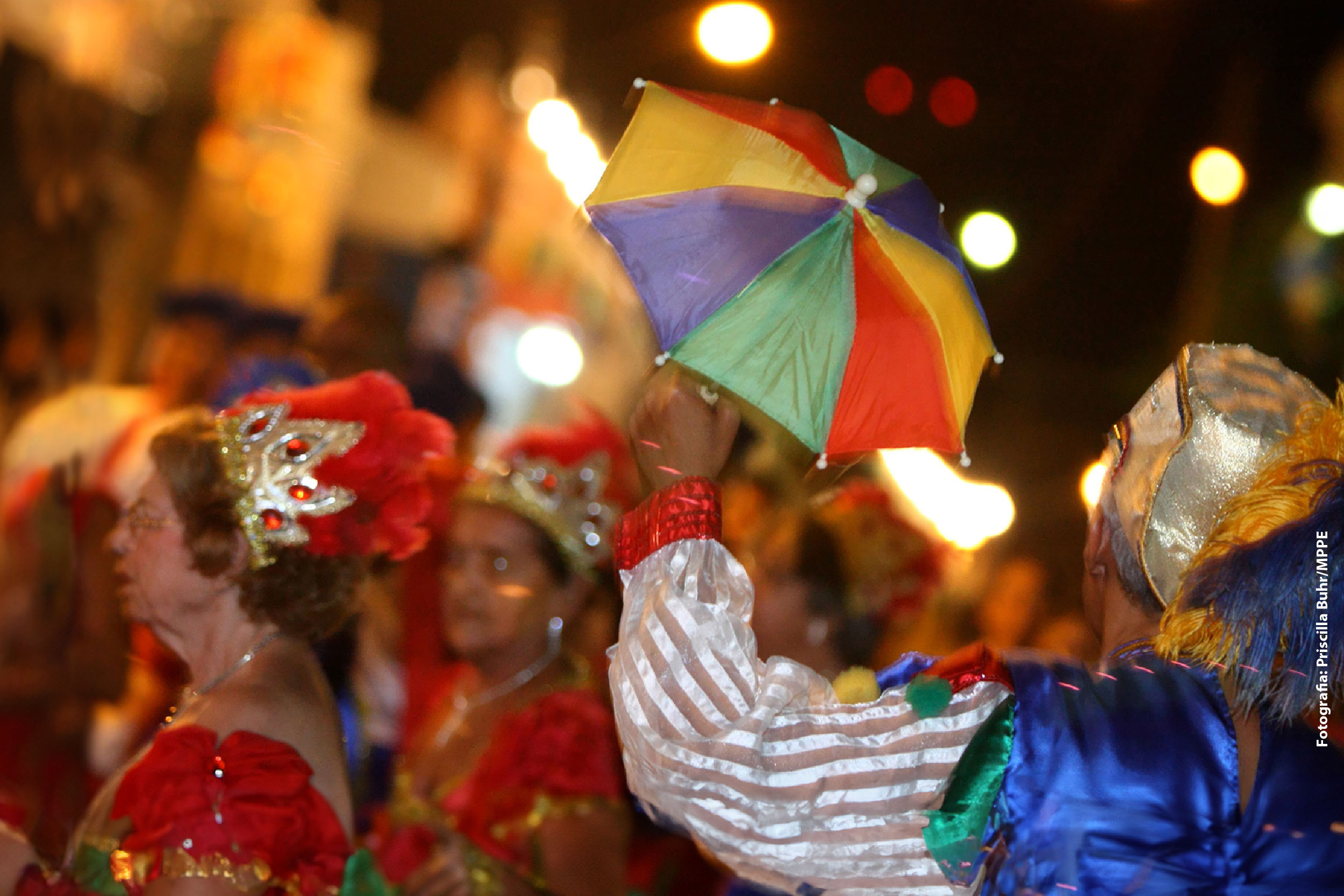 Fotografia mostra pessoas fantasiadas em rua brincando carnaval