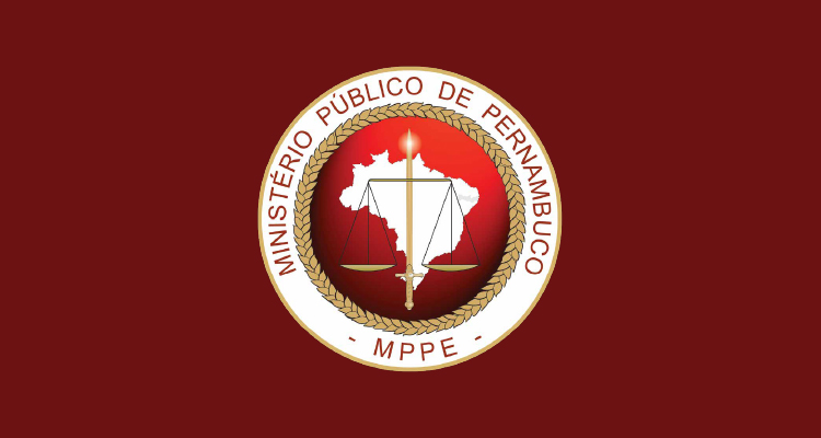 Imagem do brasão do MPPE sobre fundo vermelho