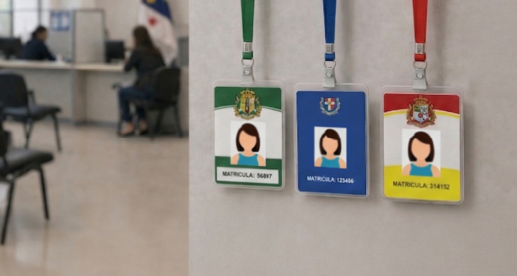 Imagem de parede de escritório com crachás pendurados