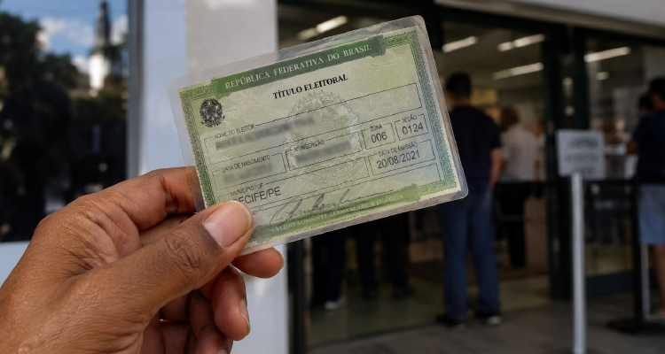 Imagem de pessoa segurando o título de eleitor