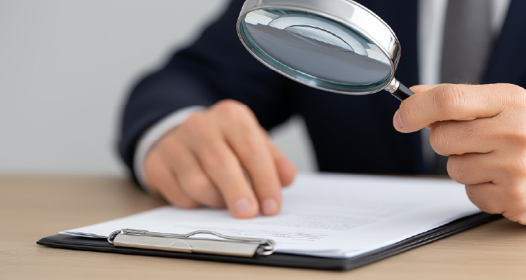 Imagem de pessoa investigando papéis com uma lupa
