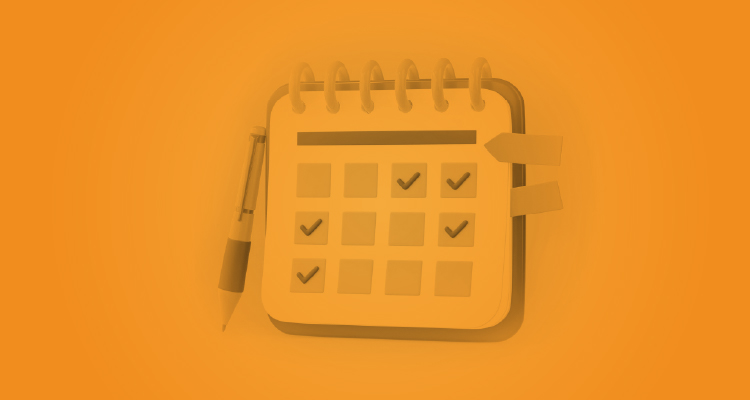 Ilustração de uma página de calendário sobre fundo amarelo