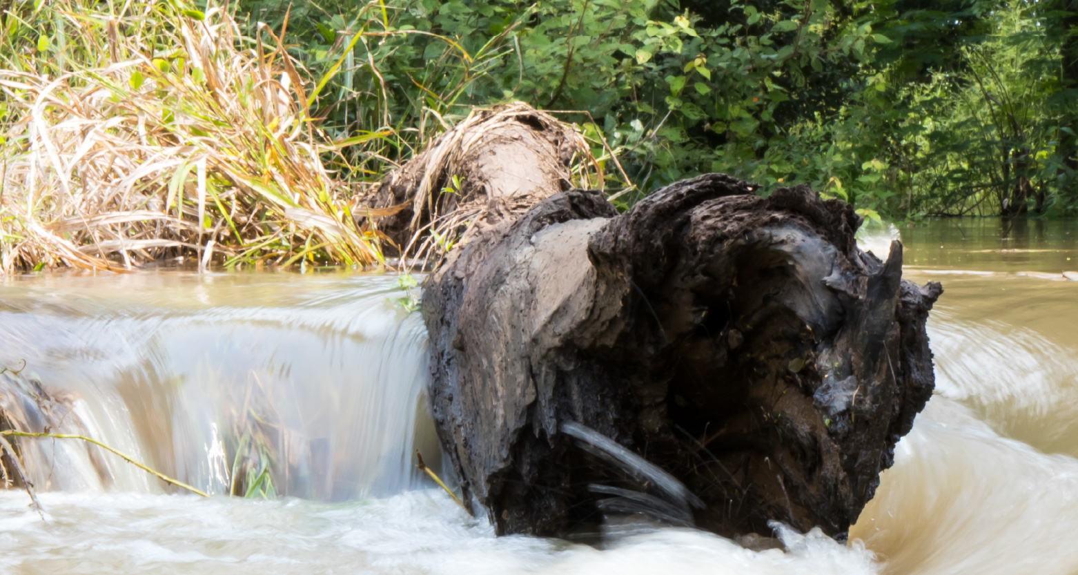 Imagem de rio com pequena cascata no meio