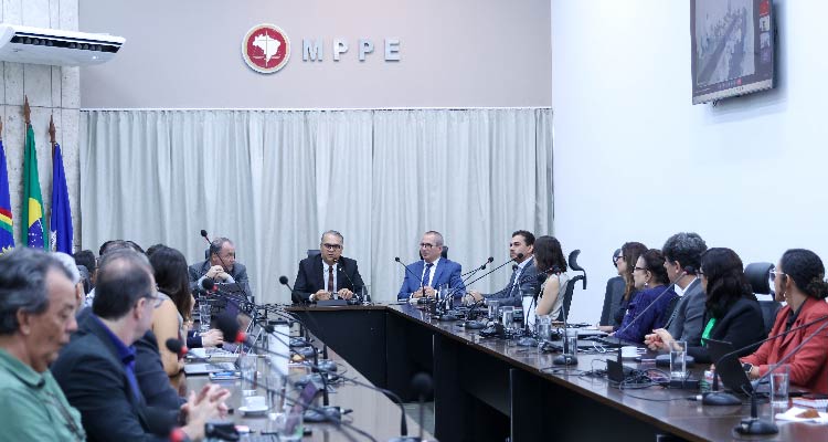 Fotografia da reunião com participantes em volta da mesa