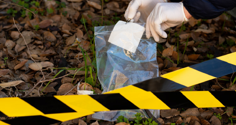 Fotografia de pessoa recolhendo vestígios em cena de crime