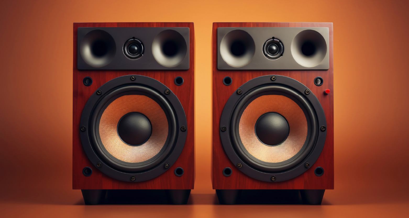 Imagem gerada por IA de caixas de som lado a lado