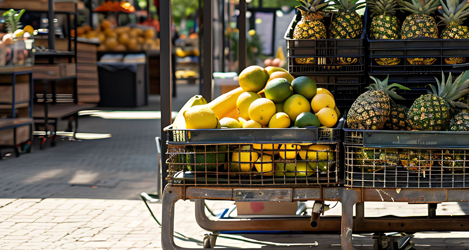 Fotografia de banca de frutas em feira livre