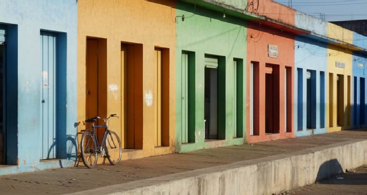 Fotografia de casas coloridas enfileiradas