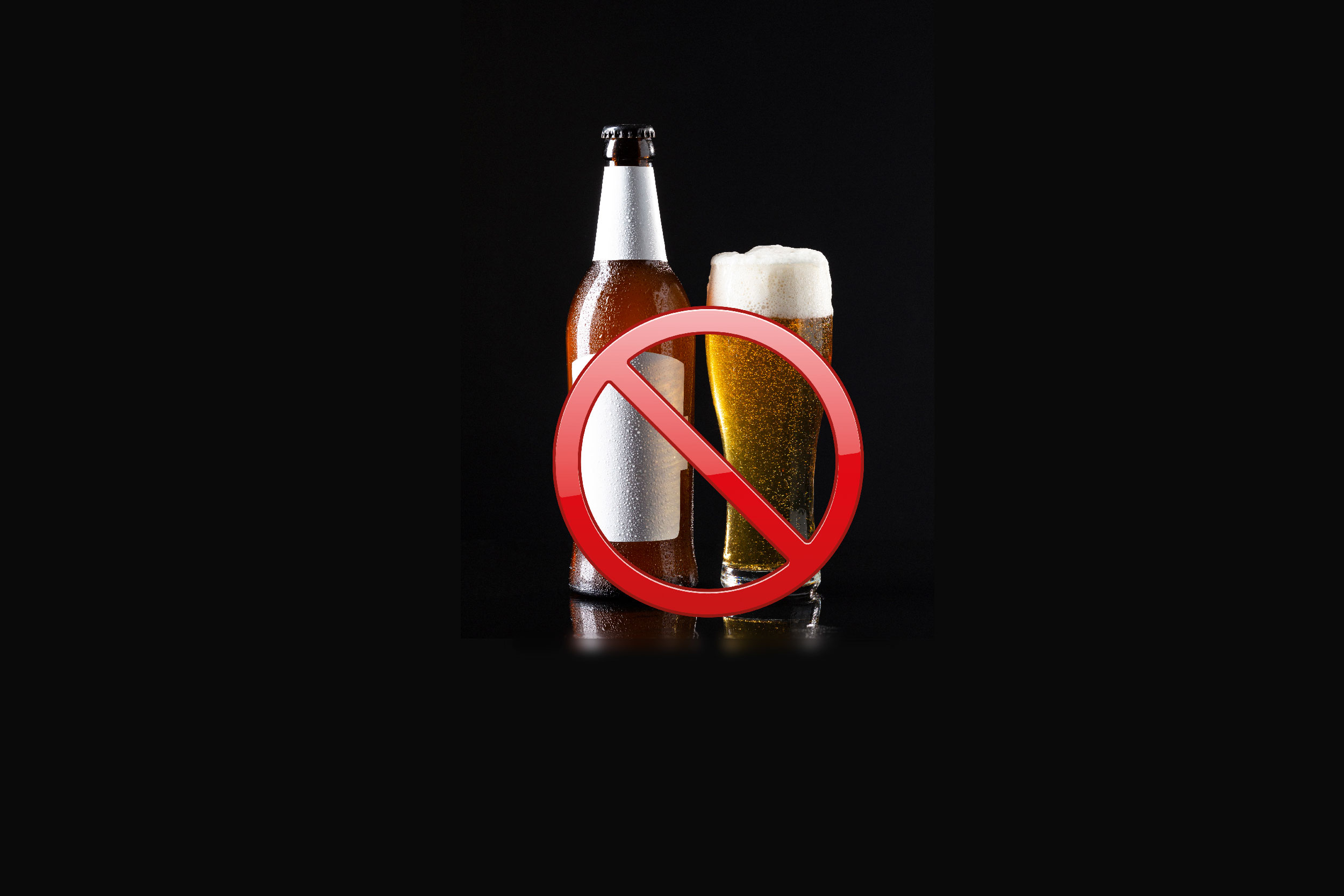 Ilustração mostra cope e garrafa de cerveja com um símbolo de proibido em cima
