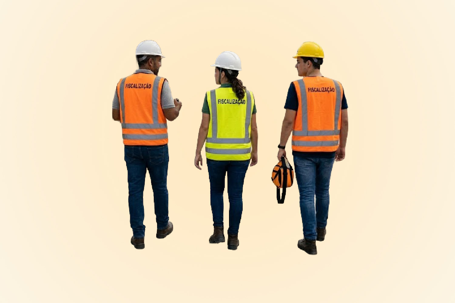 Imagem de fiscais com colete caminhando