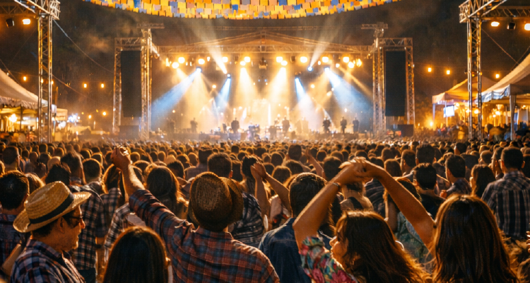 Imagem de público se divertindo em frente a palco de shows